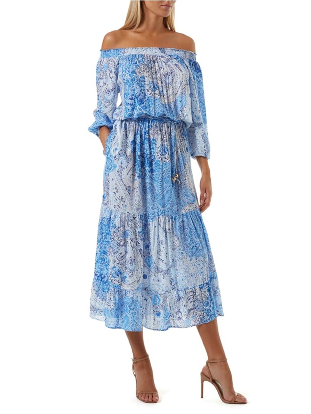 Melissa Odabash Condor Blue Paisley Blue and White Midi Smocked Sundress